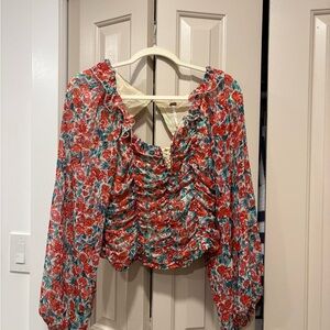 Floral Red and Green Women's Top